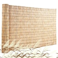 Natural Reed Fencing, 5.5 Ft. X 16.4 Ft. Reed Screen Curtain Balcony Reed Fence Roll Outdoor Backyard Patio Power Source
