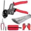 Heavy Duty 304 Stainless Steel Cable Tie Gun Kit With 150PCS Metal Zip Ties For Fencing Cable Bundling, Red