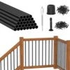 3/4 In. X 32 In. Round Aluminum Deck Baluster With Screws Conector For Railing Fencing, Black (30-Pack)