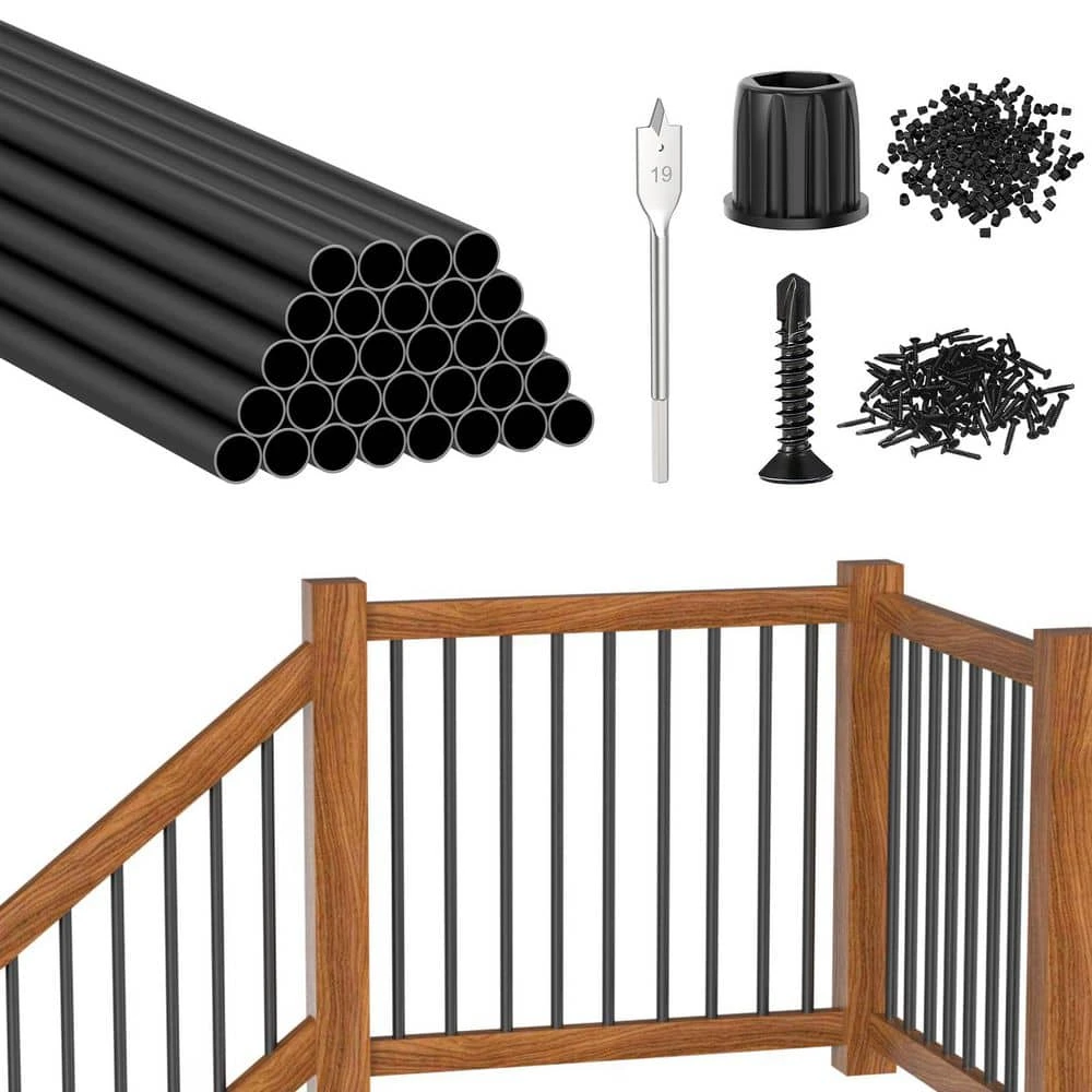 3/4 In. X 32 In. Round Aluminum Deck Baluster With Screws Conector For Railing Fencing, Black (30-Pack) 3 3/4 In. X 32 In. Round Aluminum Deck Baluster With Screws Conector For Railing Fencing, Black (30-Pack)