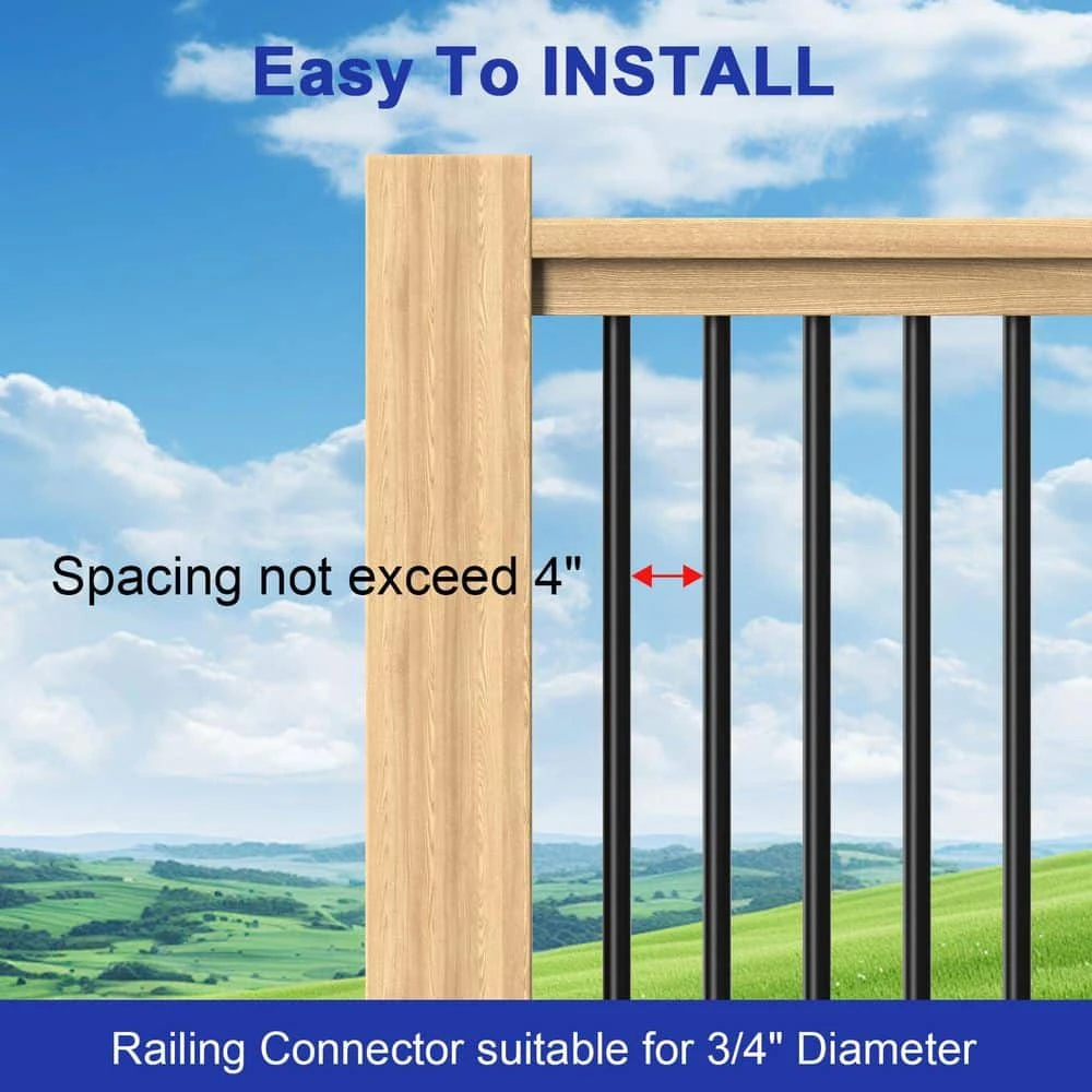 3/4 In. X 32 In. Round Aluminum Deck Baluster With Screws Conector For Railing Fencing, Black (30-Pack) 6 3/4 In. X 32 In. Round Aluminum Deck Baluster With Screws Conector For Railing Fencing, Black (30-Pack) - Image 4