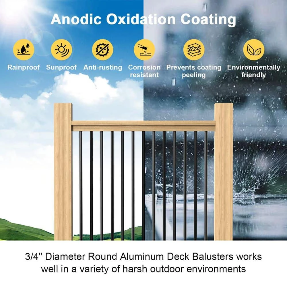 3/4 In. X 32 In. Round Aluminum Deck Baluster With Screws Conector For Railing Fencing, Black (30-Pack) 4 3/4 In. X 32 In. Round Aluminum Deck Baluster With Screws Conector For Railing Fencing, Black (30-Pack) - Image 2