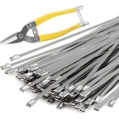 6.6 In. UV-Resistant Stainless Steel Heavy-Duty Self-Locking Zipper Belt Cutter And 50-Piece 11.8 In. Ties For Fencing