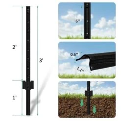 3 Ft. Metal Fence Post Steel U Post No Dig Design Light Duty Black For Wire Fencing Garden Lawn Pack Of 8