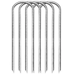 12 In. U-Shaped Silver Steel Fabric Stake, Heavy Duty Landscaping Pins For Securing Fabric, Netting & Fencing (16-Pack)