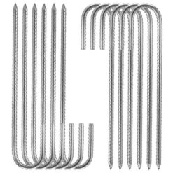 12 In. J-Shaped Silver Steel Fabric Stake, Heavy Duty Landscaping Pins For Securing Fabric, Netting & Fencing (16-Pack)
