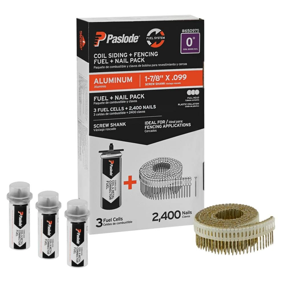 Paslode 1-7/8 In. X 0.099 In. 0-Degree Straight Aluminum Screw Shank Coil Fencing Nails + Fuel 3 Paslode 1-7/8 In. X 0.099 In. 0-Degree Straight Aluminum Screw Shank Coil Fencing Nails + Fuel - Image 2