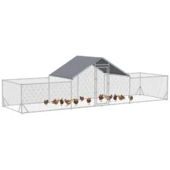 PawHut 23 Ft. X 6.6 Ft. X 6.4 Ft. Large Chicken Coop Metal Poultry Fencing For Chickens With Waterproof And Anti-UV Cover