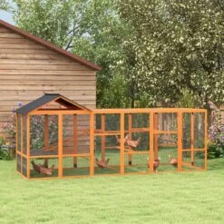 PawHut 141.75 In. X 48 In. X 61 In.Wooden Chicken Coop Run For 6-10 Chickens, Hen House, Poultry Fencing Add-On Storage, Orange -Dewalt Tools Shop pawhut chicken coops d51 363v00og 31 1000