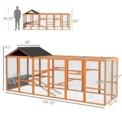 PawHut 141.75 In. X 48 In. X 61 In.Wooden Chicken Coop Run For 6-10 Chickens, Hen House, Poultry Fencing Add-On Storage, Orange -Dewalt Tools Shop pawhut chicken coops d51 363v00og 4f 1000
