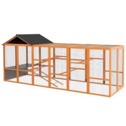 PawHut 141.75 In. X 48 In. X 61 In.Wooden Chicken Coop Run For 6-10 Chickens, Hen House, Poultry Fencing Add-On Storage, Orange