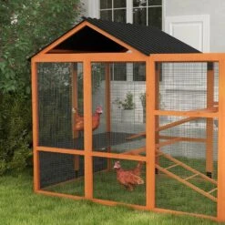 PawHut 141.75 In. X 48 In. X 61 In.Wooden Chicken Coop Run For 6-10 Chickens, Hen House, Poultry Fencing Add-On Storage, Orange -Dewalt Tools Shop pawhut chicken coops d51 363v00og 77 1000