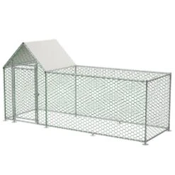 10 Ft. X 3 Ft. X 5 Ft. Outdoor Silver Metal Walk-in Chicken Pen Waterproof Poultry Fencing With UV Protection Cover
