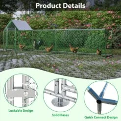 16 Ft. X 3 Ft. X 5 Ft. Outdoor Silver Metal Walk-in Chicken Pen Waterproof Poultry Fencing With UV Protection Cover -Dewalt Tools Shop pdtend chicken coops cp p151985 40 1000