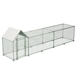 16 Ft. X 3 Ft. X 5 Ft. Outdoor Silver Metal Walk-in Chicken Pen Waterproof Poultry Fencing With UV Protection Cover