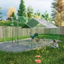 10 Ft. X 13 Ft. X 6.56 Ft. Outdoor Silver Metal Walk-in Chicken Pen Waterproof Poultry Fencing With UV Protection Cover -Dewalt Tools Shop pdtend chicken coops cp p184737 31 1000