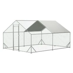 10 Ft. X 13 Ft. X 6.56 Ft. Outdoor Silver Metal Walk-in Chicken Pen Waterproof Poultry Fencing With UV Protection Cover