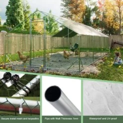 10 Ft. X 26 Ft. X 6.56 Ft. Outdoor Silver Metal Walk-in Chicken Pen Waterproof Poultry Fencing With UV Protection Cover -Dewalt Tools Shop pdtend chicken coops cp p263014 1d 1000