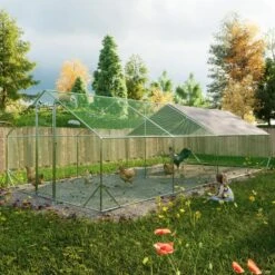 10 Ft. X 26 Ft. X 6.56 Ft. Outdoor Silver Metal Walk-in Chicken Pen Waterproof Poultry Fencing With UV Protection Cover -Dewalt Tools Shop pdtend chicken coops cp p263014 1f 1000