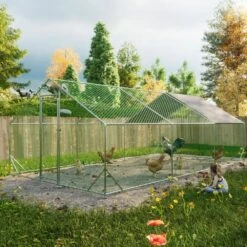 10 Ft. X 20 Ft. X 6.56 Ft. Outdoor Silver Metal Walk-in Chicken Pen Waterproof Poultry Fencing With UV Protection Cover -Dewalt Tools Shop pdtend chicken coops cp p297862 1d 1000