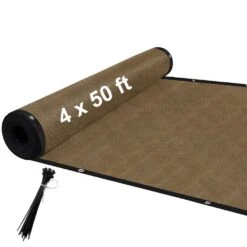 4 Ft. X 50 Ft. Privacy Fence Screen 90% Blockage Shade Temporary Fencing For Wall Gazebo Backyard Brown (2-Pack)