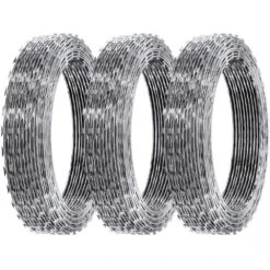 147 Ft. Galvanized Double Spiral With Buckle Razor Barbed Wire, 3-Rolls Razor Wire Fencing Razor Fence