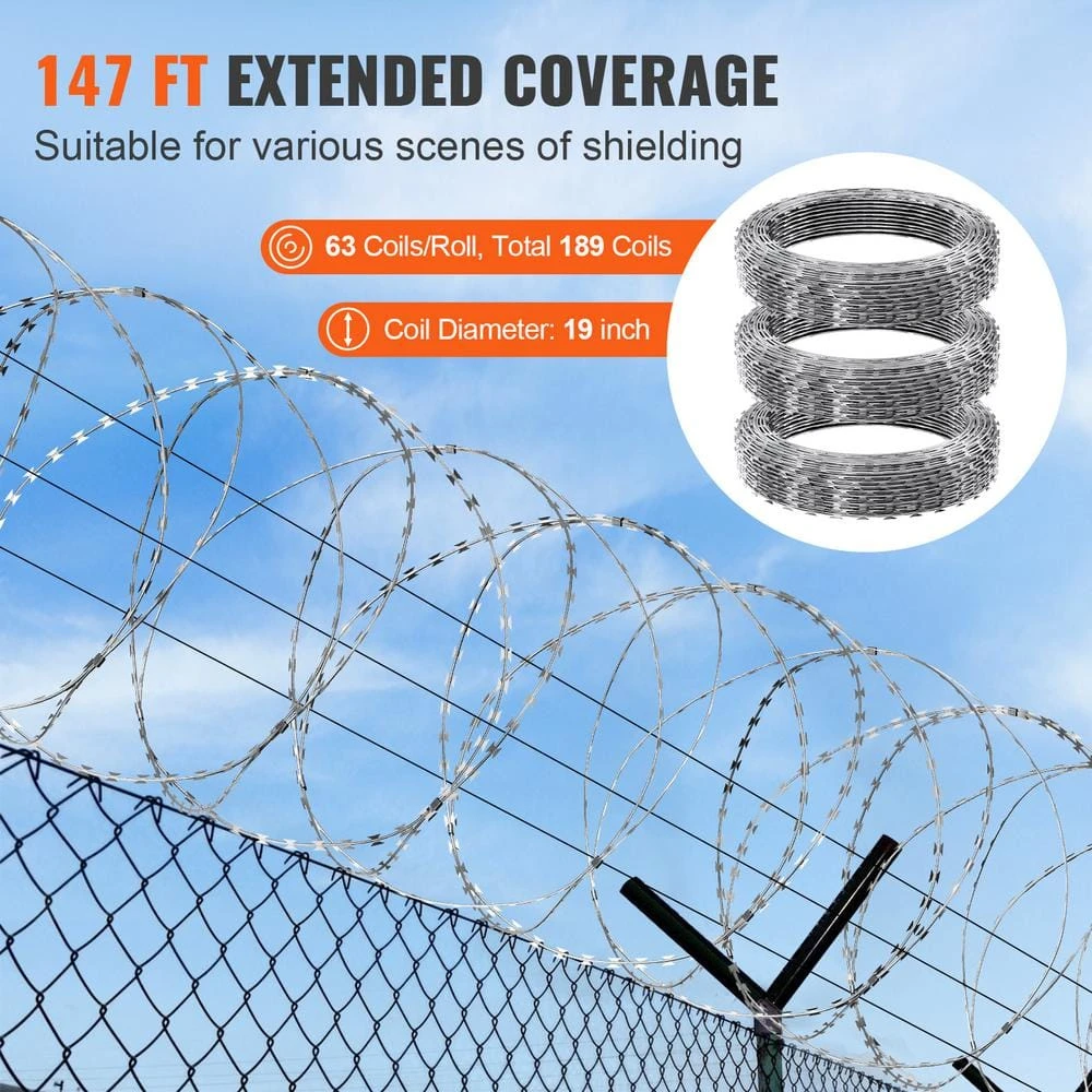 Razor Wires, 147 Ft. Razor Barbed Wire, 3-Rolls Razor Wire Fencing Razor Fence, Barbed Wire Galvanized, No Power Source 7 Razor Wires, 147 Ft. Razor Barbed Wire, 3-Rolls Razor Wire Fencing Razor Fence, Barbed Wire Galvanized, No Power Source - Image 5