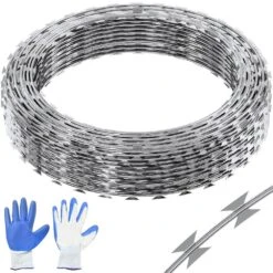 Razor Wires, 147 Ft. Razor Barbed Wire, 3-Rolls Razor Wire Fencing Razor Fence, Barbed Wire Galvanized, No Power Source