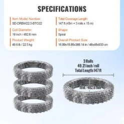 18.9 In. Razor Wires 147 Ft. Razor Barbed Wire 3-Rolls Galvanized Razor Wire Fencing Double Spiral Razor Barbed Wire -Dewalt Tools Shop silver svopes garden fencing jsswdpcs147ycr3a8v0 1119 76 1000