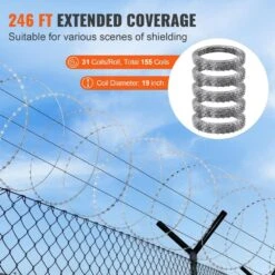 246 Ft. Razor Wire Fencing, 590.55 In. H, 5 Rolls Galvanized Barbed Wire For Garden, Razor Ribbon Security Fence, Steel -Dewalt Tools Shop silver svopes garden fencing jsswdpcs250yxweikv0 250507 44 1000