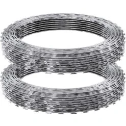 Razor Wire, 98 Ft. Galvanized Razor Barbed Wire, 2-Rolls Razor Fencing For Garden, Razor Ribbon Wire For Security