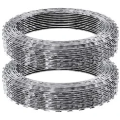 Razor Wire, 98 Ft. Galvanized Barbed Wire, 2 Rolls Double Spiral Razor Fencing For Garden, Perimeter Security
