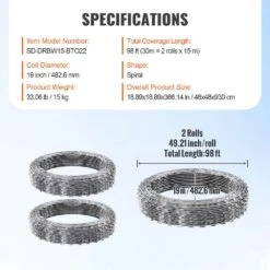 Razor Wire, 98 Ft. Galvanized Barbed Wire, 2 Rolls Double Spiral Razor Fencing For Garden, Perimeter Security -Dewalt Tools Shop silver svopes garden fencing jsswdpcs98ycm0cyfv0 1119 76 1000