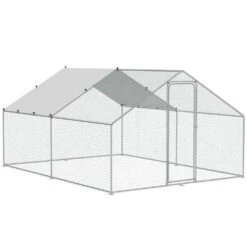 Poultry Fencing Large Metal Chicken Coop, 9.8 X 12.9 X 6.5 Ft. Walk-in Chicken Runs For Yard With Cover, Spire Roof Hen