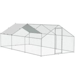 Poultry Fencing Large Metal Chicken Coop, 9.8 X 19.3 X 6.5 Ft. Walk-in Chicken Runs For Yard With Cover Spire Roof Hen