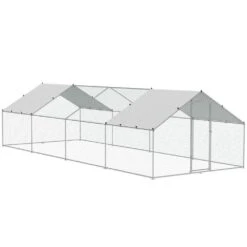 Poultry Fencing Large Metal Chicken Coop With Run, 9.8 X 25.6 X 6.5 Ft. Walk-in Chicken Runs For Yard With Cover Spire
