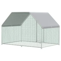 Large Metal Chicken Coop With Run 6.5 Ft. X 9.8 Ft. X 6.5 Ft. Large Space Silver Barbed Wire Fencing