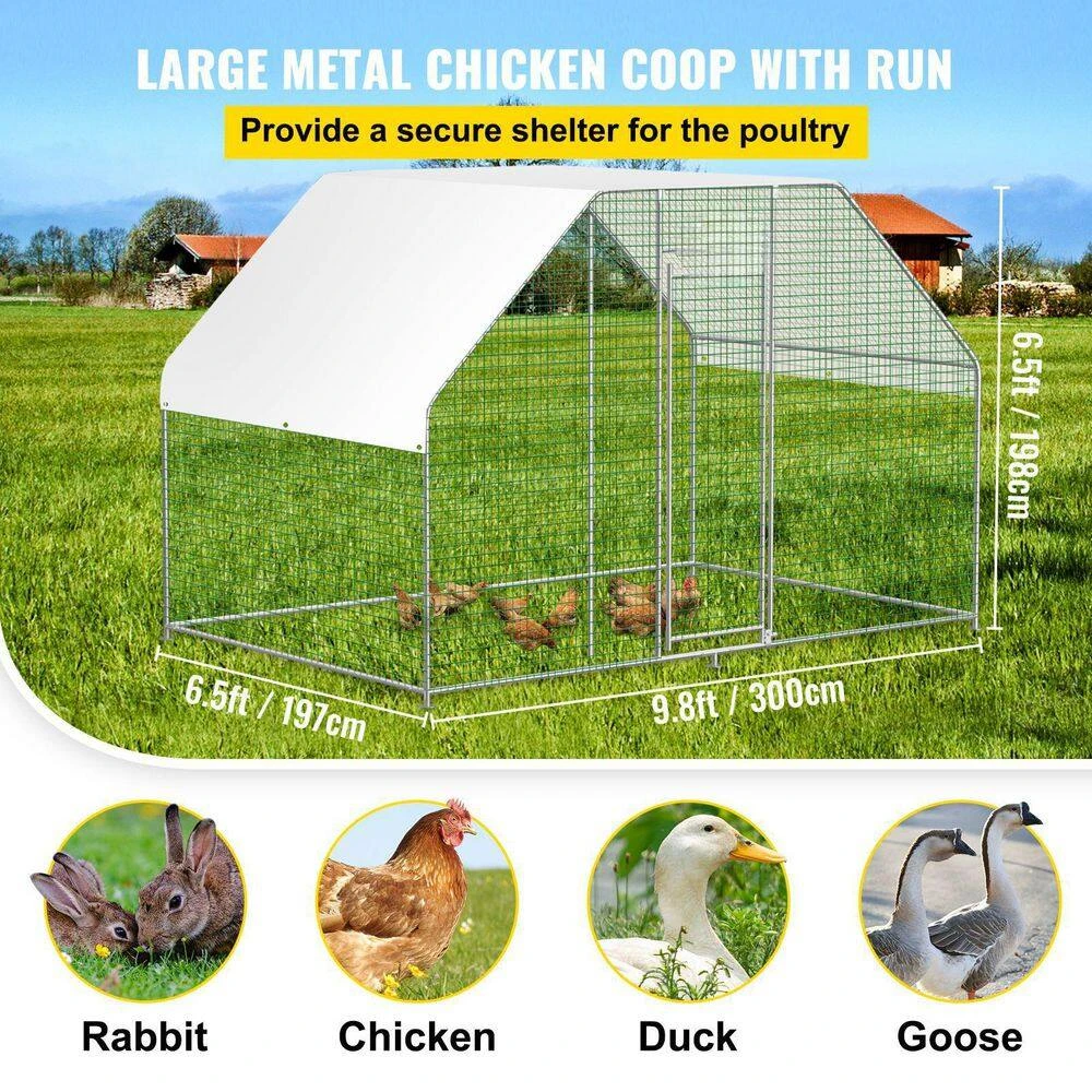 Large Metal Chicken Coop With Run 6.5 Ft. X 9.8 Ft. X 6.5 Ft. Large Space Silver Barbed Wire Fencing 4 Large Metal Chicken Coop With Run 6.5 Ft. X 9.8 Ft. X 6.5 Ft. Large Space Silver Barbed Wire Fencing - Image 2