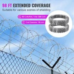98 Ft. Galvanized Double Spiral With Buckle Razor Barbed Wire, 2-Rolls Razor Wire Fencing Razor Fence -Dewalt Tools Shop sliver atengnes garden fencing yd240522 4f 1000