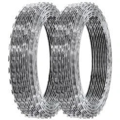 98 Ft. Galvanized Double Spiral With Buckle Razor Barbed Wire, 2-Rolls Razor Wire Fencing Razor Fence