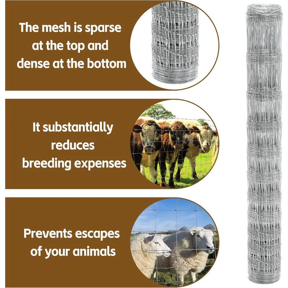 Farm Fence 164 Ft. L X 4 Ft. H Silver Galvanized Metal Field Fencing Garden Weatherproof (1-Pack) 6 Farm Fence 164 Ft. L X 4 Ft. H Silver Galvanized Metal Field Fencing Garden Weatherproof (1-Pack) - Image 4