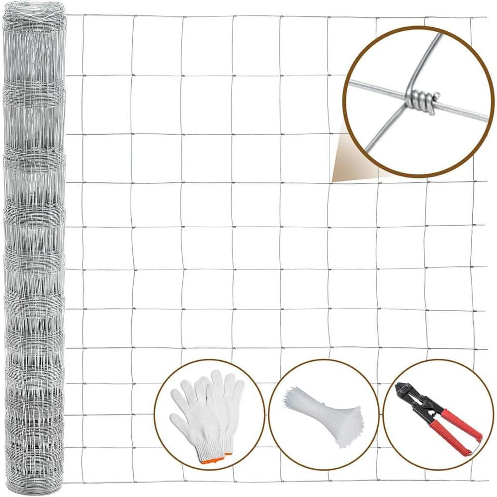 Farm Fence 164 Ft. L X 4 Ft. H Silver Galvanized Metal Field Fencing Garden Weatherproof (1-Pack) 5 Farm Fence 164 Ft. L X 4 Ft. H Silver Galvanized Metal Field Fencing Garden Weatherproof (1-Pack) - Image 3