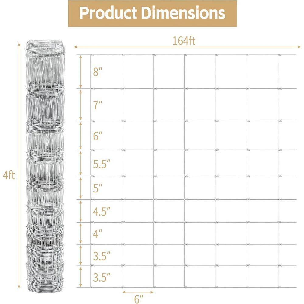 Farm Fence 164 Ft. L X 4 Ft. H Silver Galvanized Metal Field Fencing Garden Weatherproof (1-Pack) 4 Farm Fence 164 Ft. L X 4 Ft. H Silver Galvanized Metal Field Fencing Garden Weatherproof (1-Pack) - Image 2