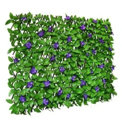 25 In. X 118 In. Expandable Fence Privacy Screen, Faux Ivy Fencing Panel For Balcony Patio Outdoor (Purple Flowers)