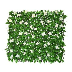 25 In. X 118 In. Expandable Fence Privacy Screen, Faux Ivy Fencing Panel For Balcony Patio Outdoor (White Flowers)