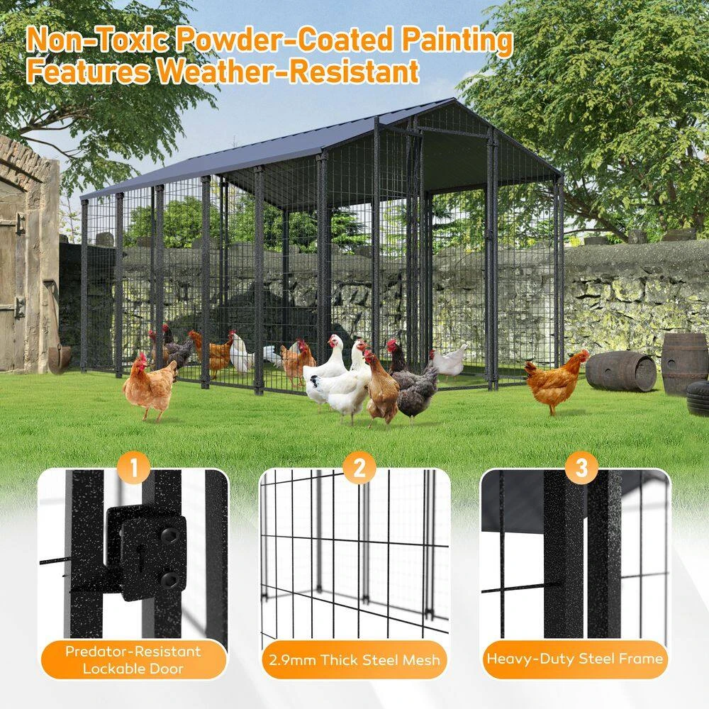 10.6 Ft X 6.2 Ft Large Metal Chicken Coop With Run For 15 Chickens Galvanized Metal Roof Poultry Fencing Chicken 9 10.6 Ft X 6.2 Ft Large Metal Chicken Coop With Run For 15 Chickens Galvanized Metal Roof Poultry Fencing Chicken - Image 7