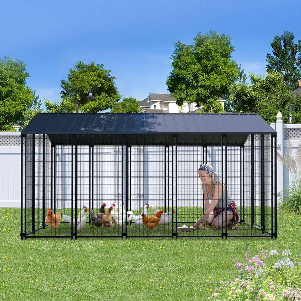 10.6 Ft X 6.2 Ft Large Metal Chicken Coop With Run For 15 Chickens Galvanized Metal Roof Poultry Fencing Chicken 13 10.6 Ft X 6.2 Ft Large Metal Chicken Coop With Run For 15 Chickens Galvanized Metal Roof Poultry Fencing Chicken - Image 11