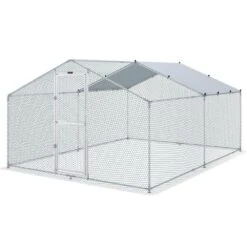 13.1 Ft. X 9.8 Ft. X 6.6 Ft. Metal Chicken Coop Large Chicken Run Peaked Roof Walk-In Poultry Pen Cage Poultry Fencing