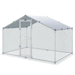 6.6 Ft. X 9.8 Ft. X 6.6 Ft. Large Metal Chicken Coop With Run Walk-In Chicken Coop With Waterproof Cover Poultry Fencing