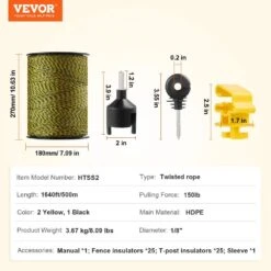 Electric Fence Wire, 1640 Ft. 500 M Portable Polypier, 1/8 In. Diameter 6 Stainless Steel Strands, Fencing Rope Line -Dewalt Tools Shop vevor electric fence wire wldxjskjsk160wwtxy3 76 1000